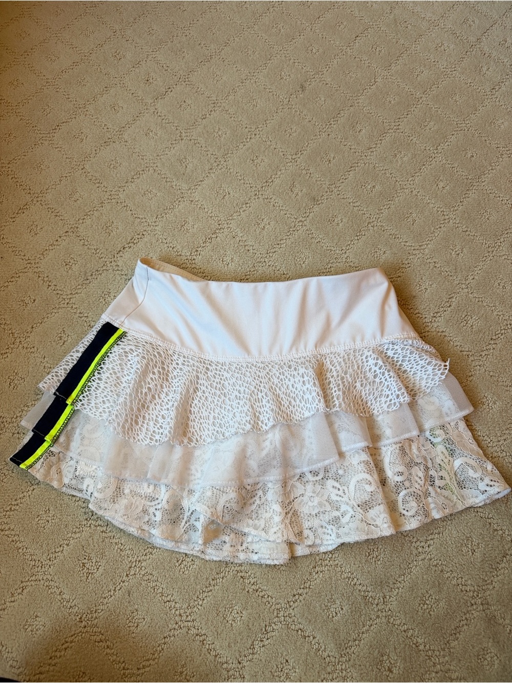 Lucky In Love White Lace Ruffle Skirt with Neon Accent